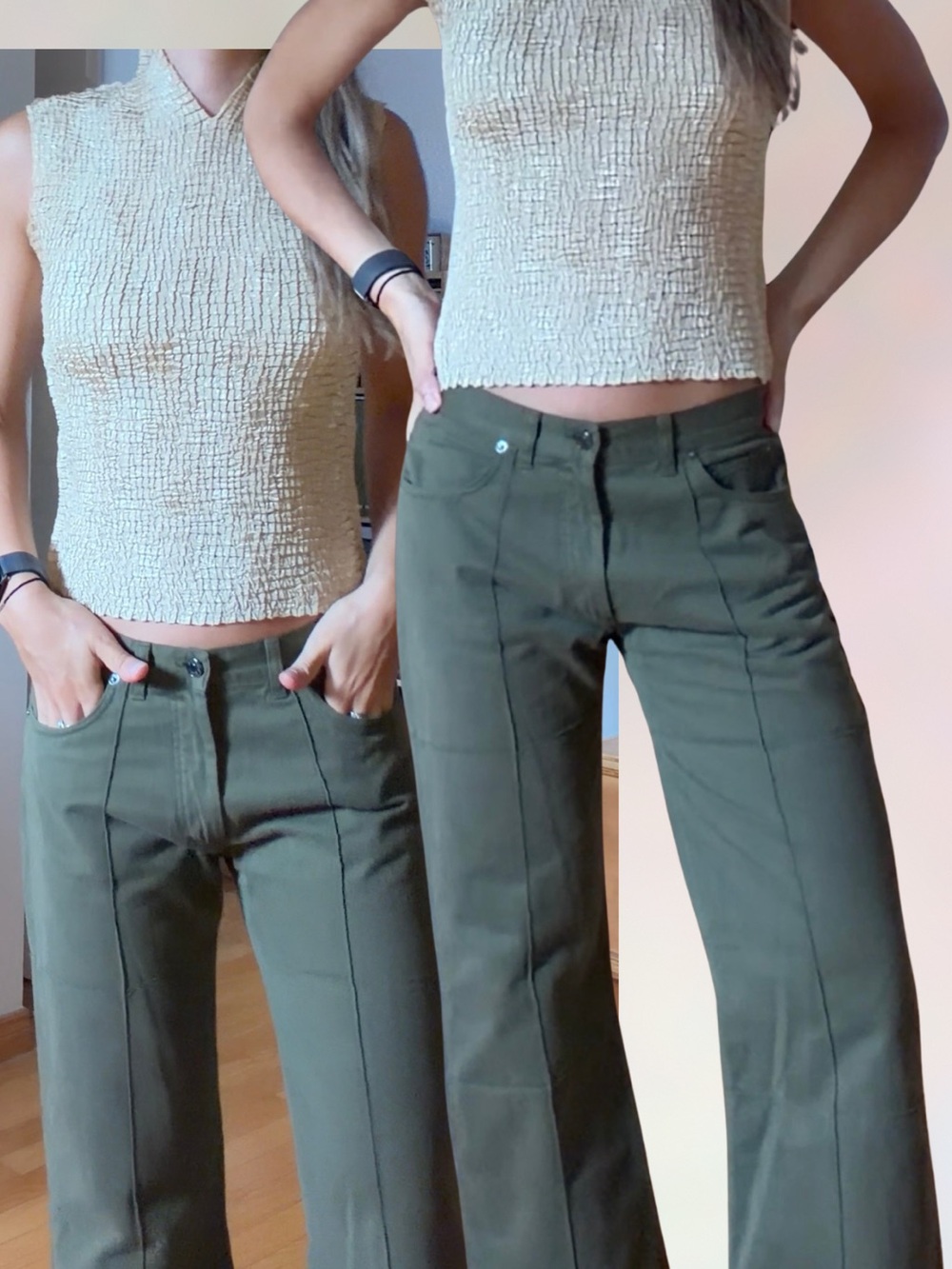 Vtg Iceberg Jeans Olive Green Paneled Workwear Pants Cargo Size 28 Waist